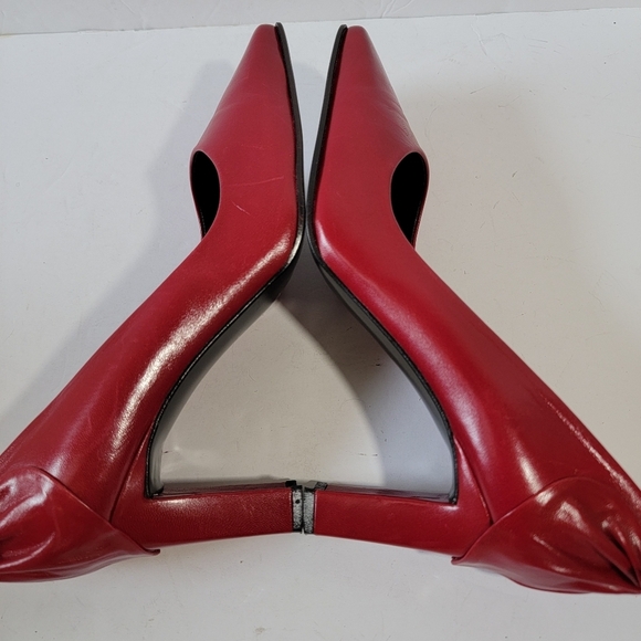 VTG PROXY Made in Spain Red Pointed Toe Pump Shoes Sz 9.5 Leather Bow Accent - Picture 7 of 12